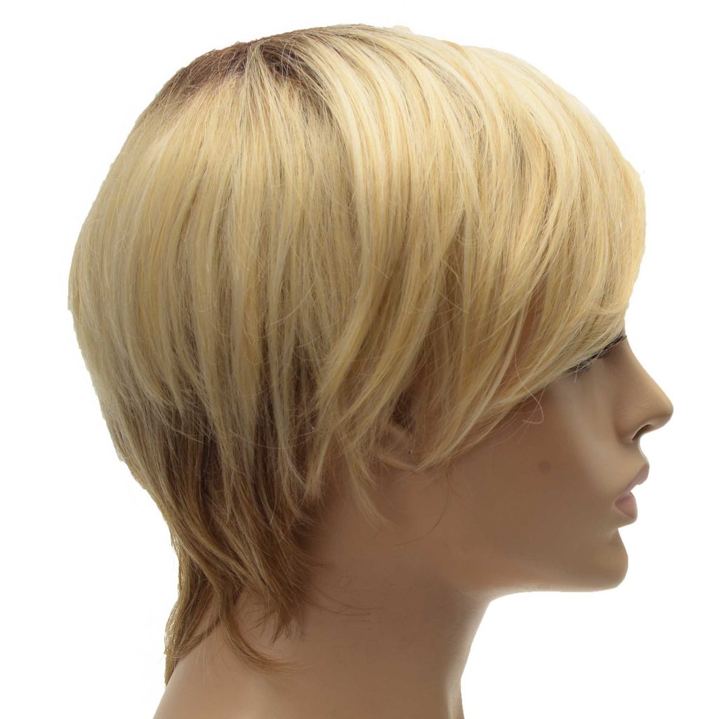 Blonde and Brown Tapered Neckline Pixie Cut Ladies Synthetic Wiglet (4)