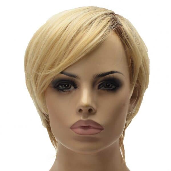 Blonde and Brown Tapered Neckline Pixie Cut Ladies Synthetic Wiglet