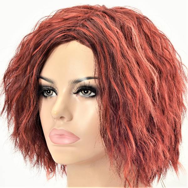 Warm red kinky inverse bob ladies fashion synthetic wig(89)_2