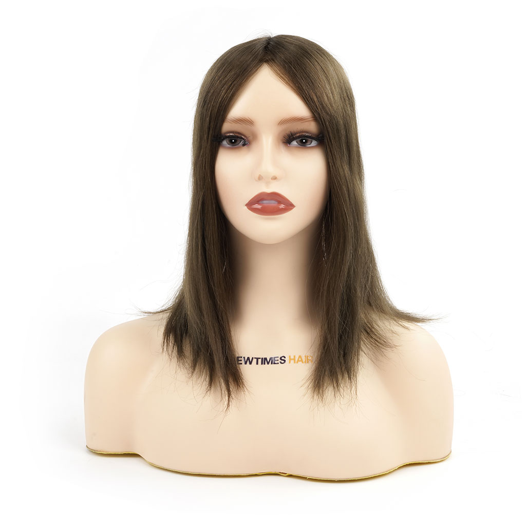 st-2 silk top human hair topper wholesale at new times hair - front view of a mannequinn (14)