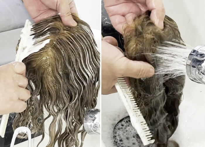 Detangle a Matted Human Hair Wig-Step-5-Apply-conditioner-again-and-comb-the-hair-then-rinse-off