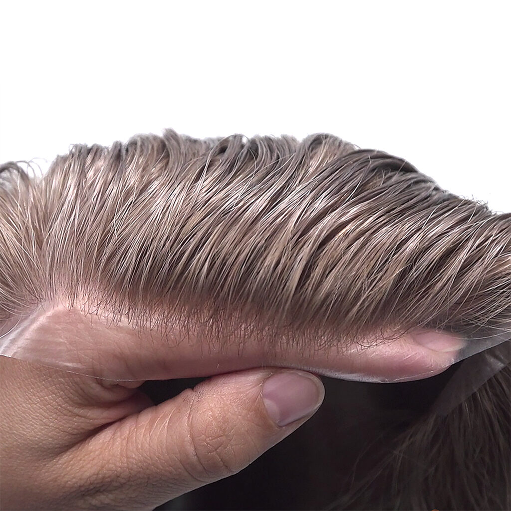 HS1V glue on hair for men with a realistic-looking hairline in brunette 