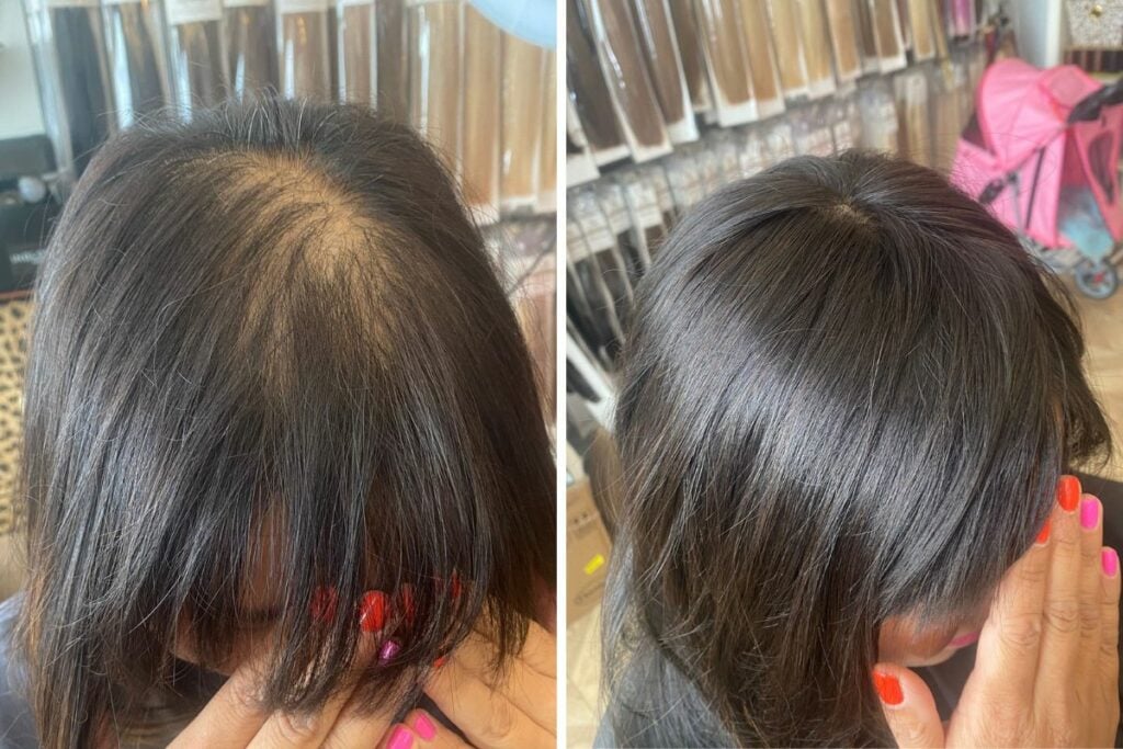haircut for thin hair women with hair system before&after
